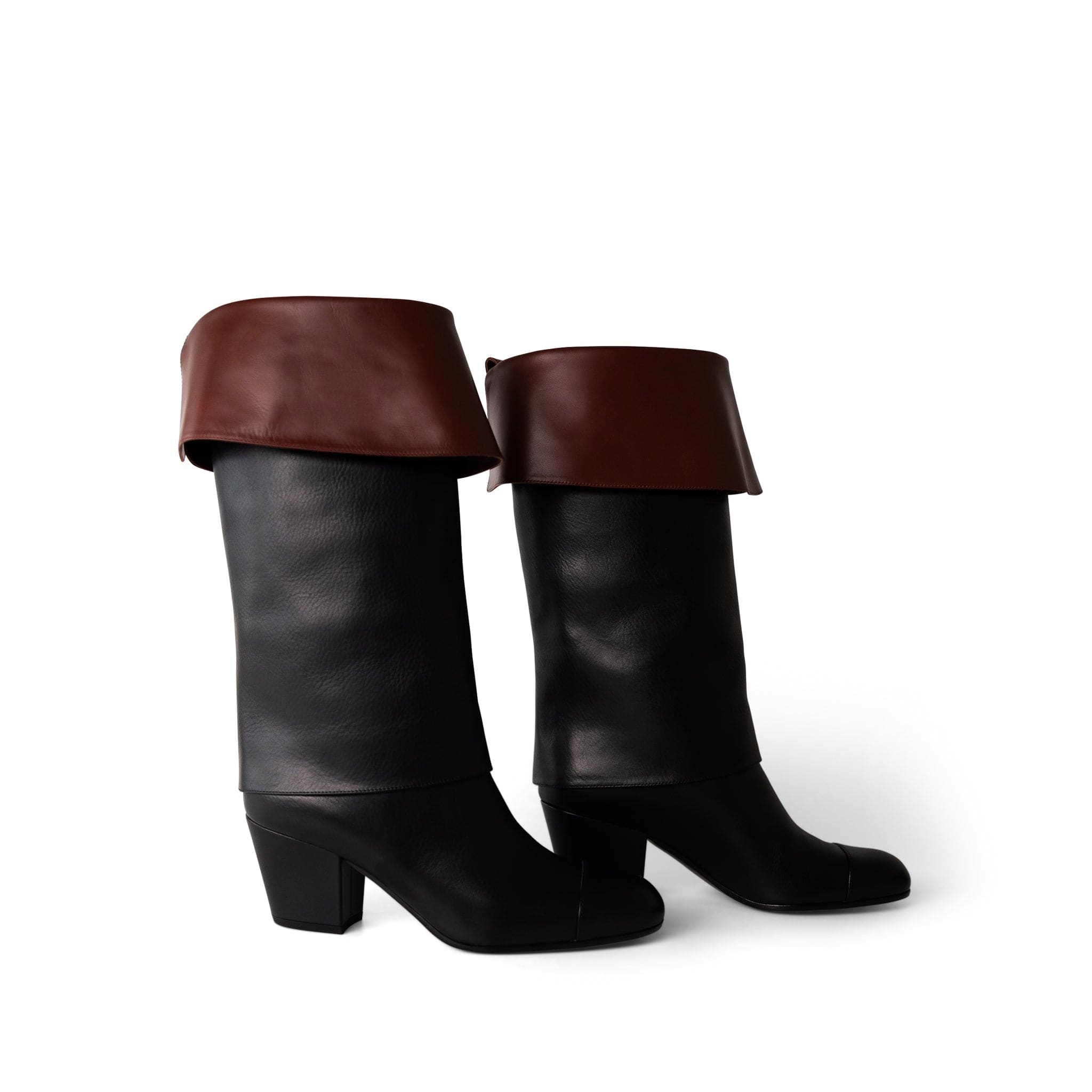 CHANEL Boots Black 20K CC Black & Brown High Boots (Size 39.5 / 9.5 US) - Redeluxe