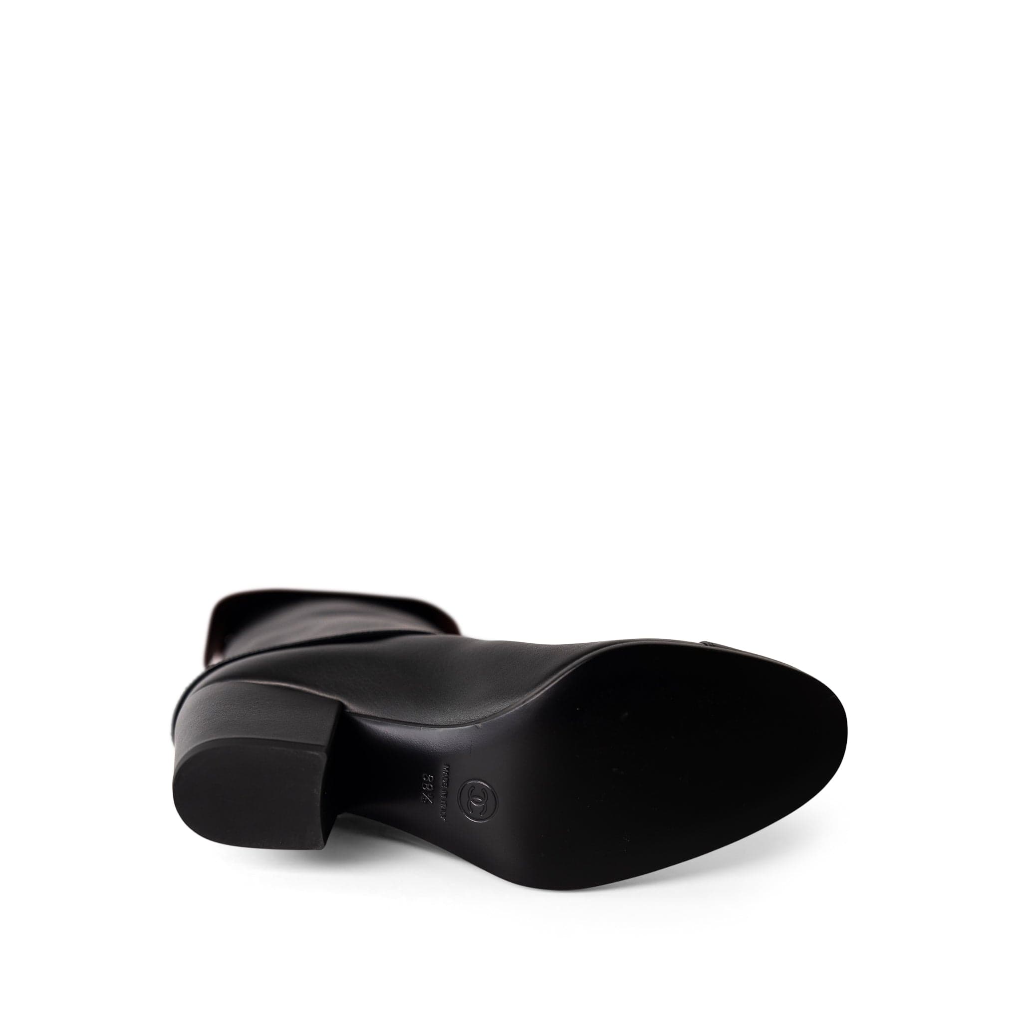 CHANEL Boots Black 20K CC Black & Brown High Boots (Size 39.5 / 9.5 US) - Redeluxe