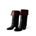 CHANEL Boots Black 20K CC Black & Brown High Boots (Size 39.5 / 9.5 US) - Redeluxe