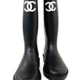 CHANEL Boots Size 36.5 22A Black Caoutchouk CC High Boots - Redeluxe