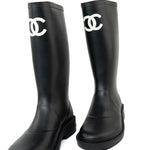 CHANEL Boots Size 36.5 22A Black Caoutchouk CC High Boots - Redeluxe