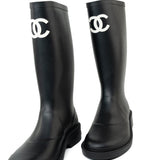 CHANEL Boots Size 36.5 22A Black Caoutchouk CC High Boots - Redeluxe