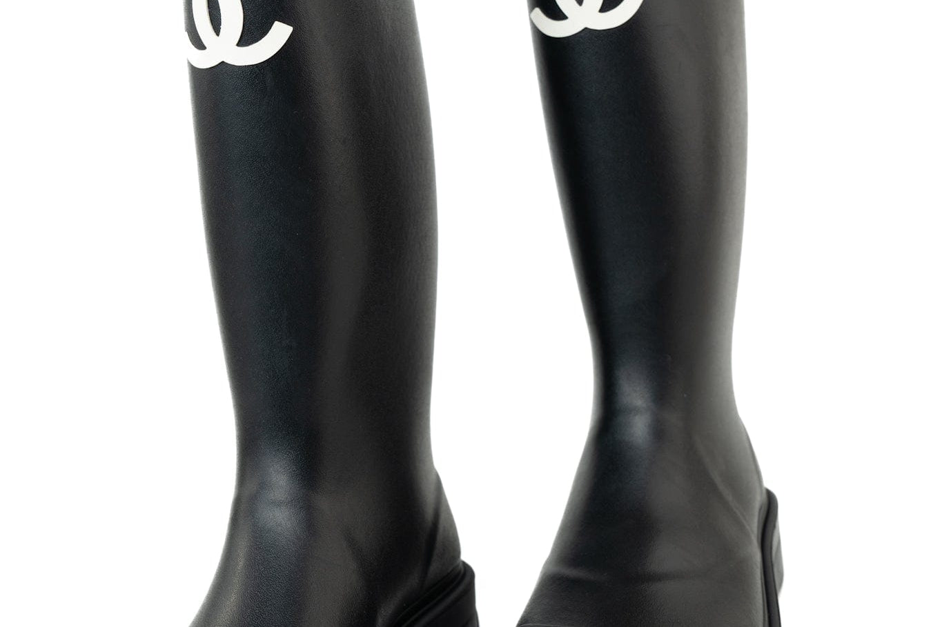 CHANEL Boots Size 36.5 22A Black Caoutchouk CC High Boots - Redeluxe