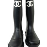 CHANEL Boots Size 36.5 22A Black Caoutchouk CC High Boots - Redeluxe