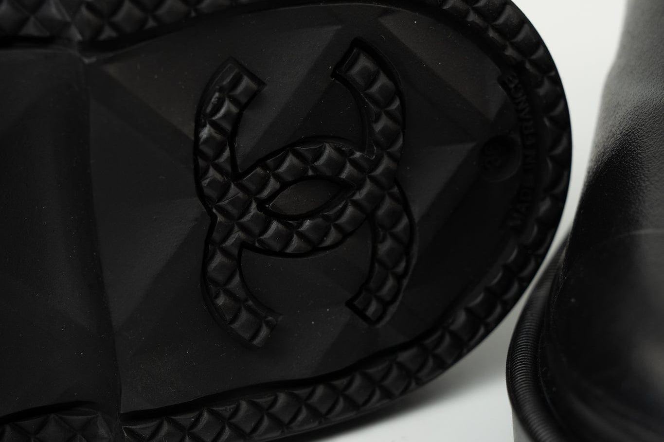 CHANEL Boots Size 36.5 22A Black Caoutchouk CC High Boots - Redeluxe