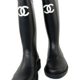 CHANEL Boots Size 36.5 22A Black Caoutchouk CC High Boots - Redeluxe
