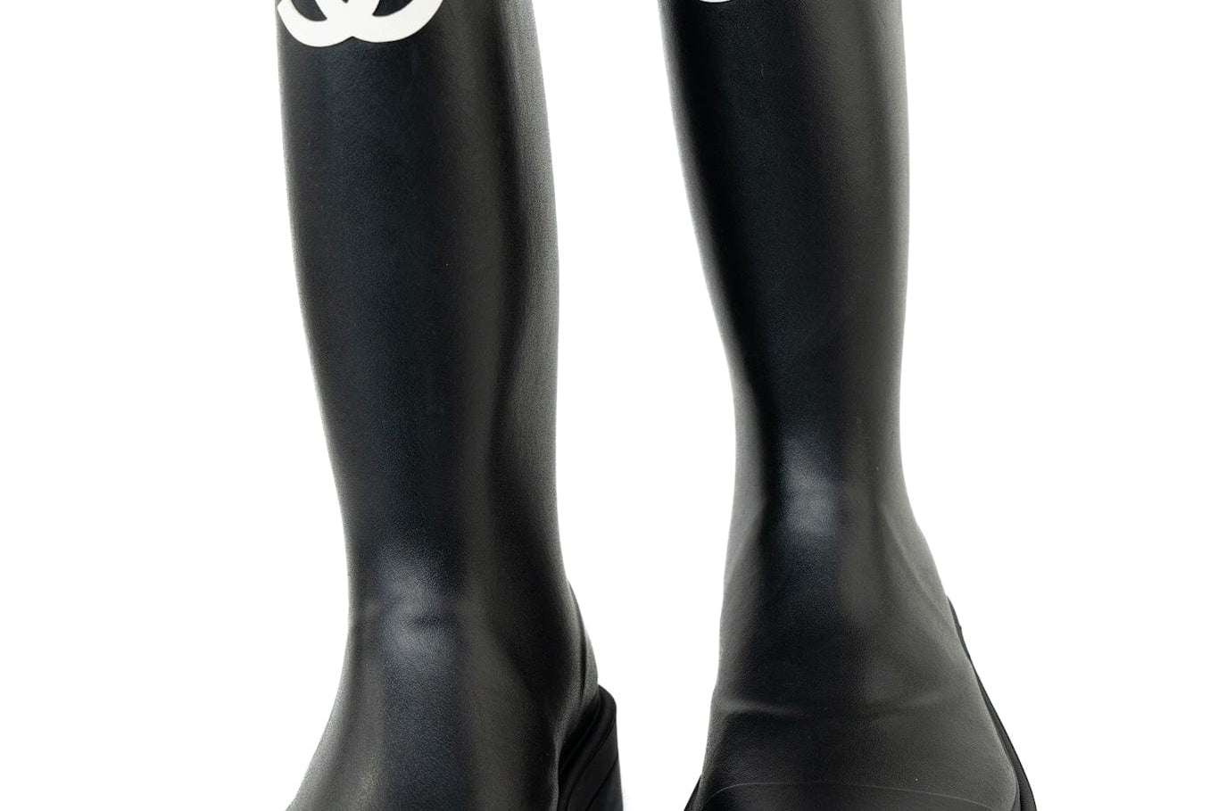 CHANEL Boots Size 36.5 22A Black Caoutchouk CC High Boots - Redeluxe