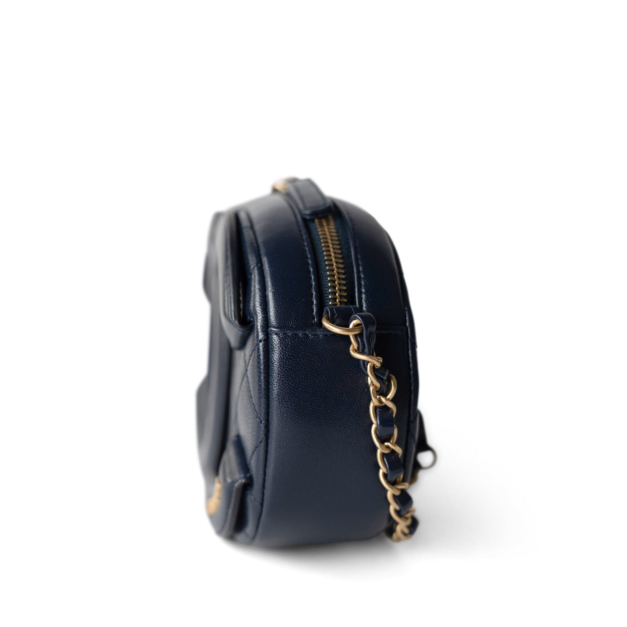 CHANEL Camera Case Seasonal 20S Coco Midnight Lambskin Quilted Camera Case Antique Gold Hardware - Redeluxe