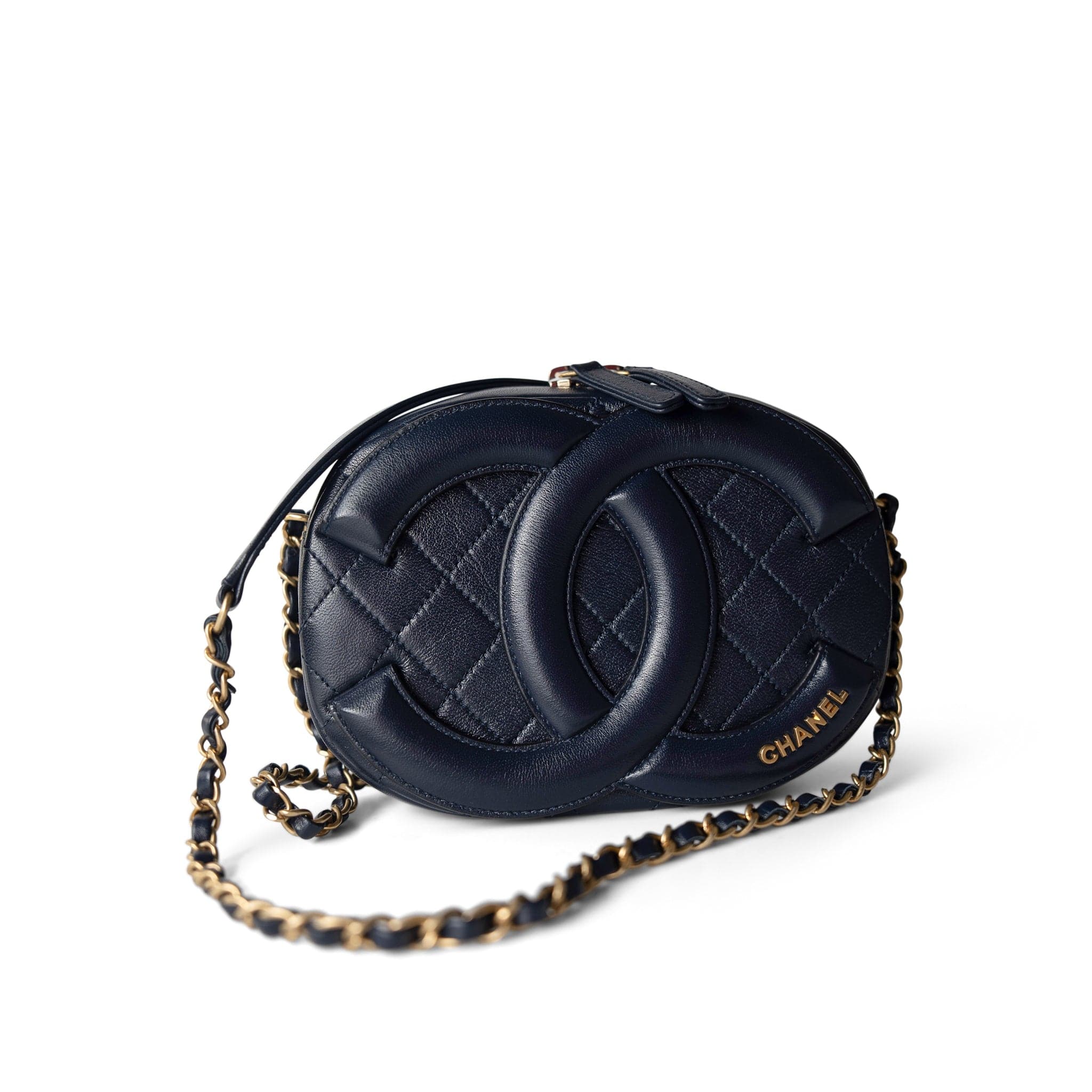 CHANEL Camera Case Seasonal 20S Coco Midnight Lambskin Quilted Camera Case Antique Gold Hardware - Redeluxe