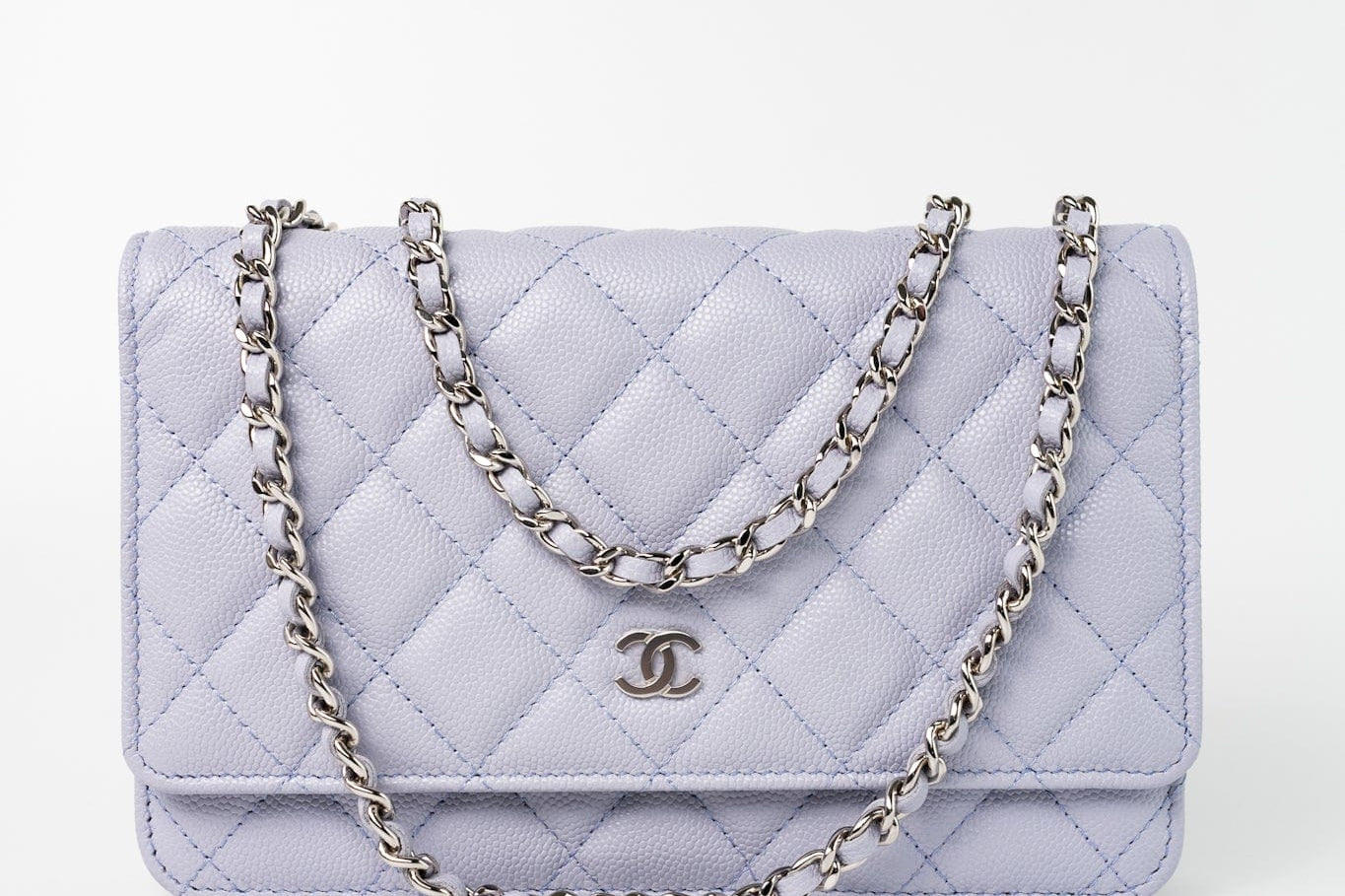 CHANEL Crossbody 21K Lavender Caviar Quilted Wallet On Chain WOC Silver Hardware - Redeluxe