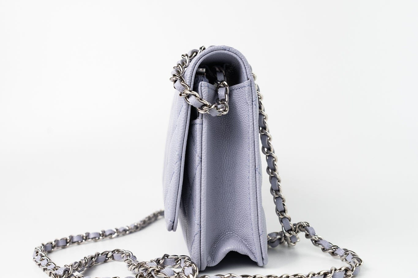CHANEL Crossbody 21K Lavender Caviar Quilted Wallet On Chain WOC Silver Hardware - Redeluxe