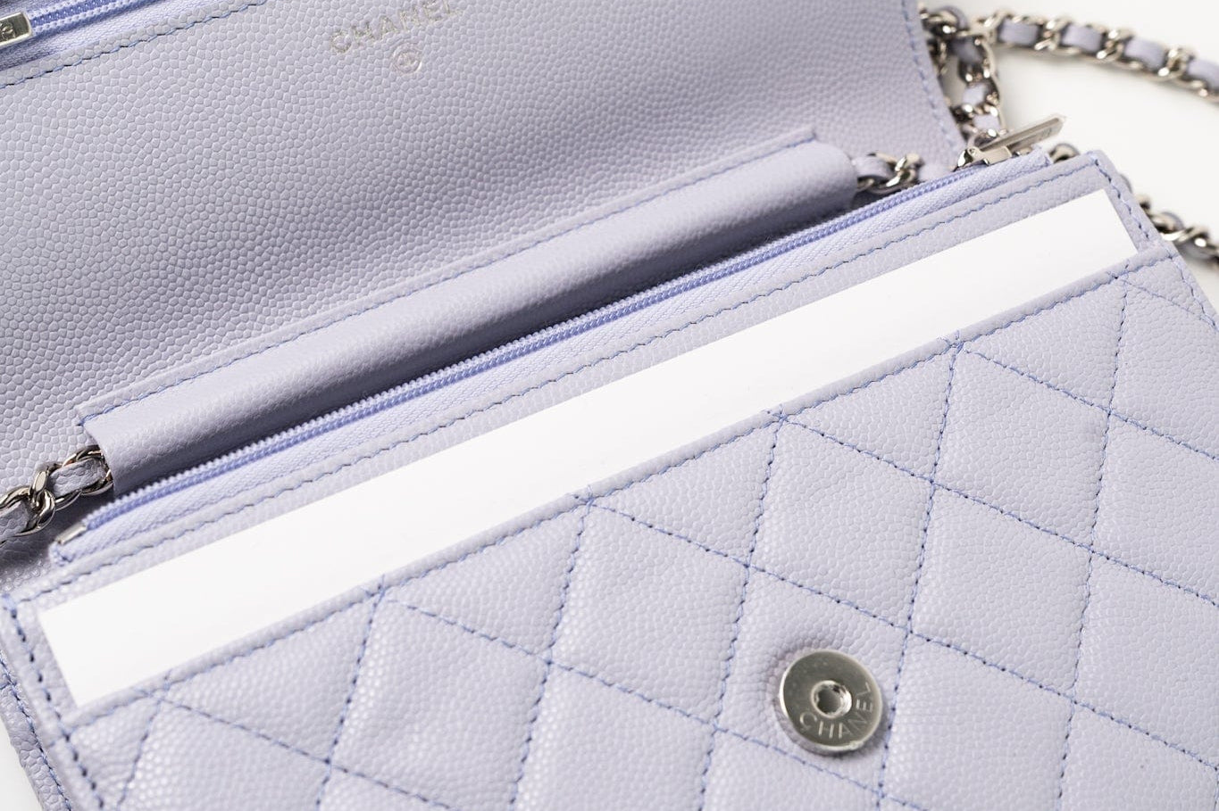 CHANEL Crossbody 21K Lavender Caviar Quilted Wallet On Chain WOC Silver Hardware - Redeluxe