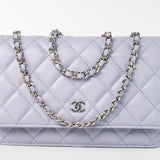 CHANEL Crossbody 21K Lavender Caviar Quilted Wallet On Chain WOC Silver Hardware - Redeluxe
