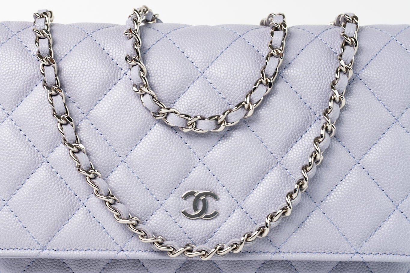 CHANEL Crossbody 21K Lavender Caviar Quilted Wallet On Chain WOC Silver Hardware - Redeluxe