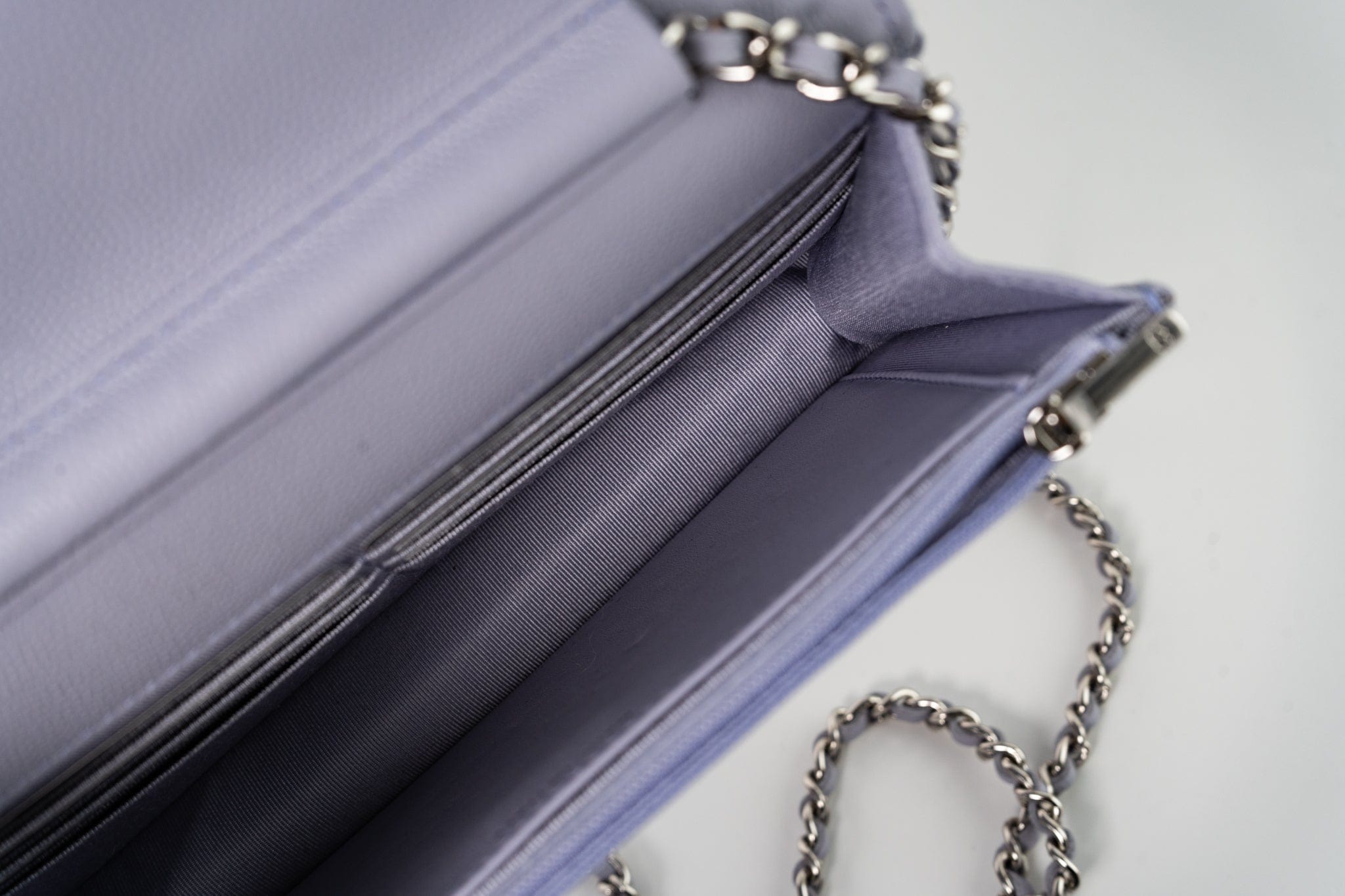 CHANEL Crossbody 21K Lavender Caviar Quilted Wallet On Chain WOC Silver Hardware - Redeluxe