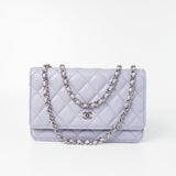 CHANEL Crossbody 21K Lavender Caviar Quilted Wallet On Chain WOC Silver Hardware - Redeluxe