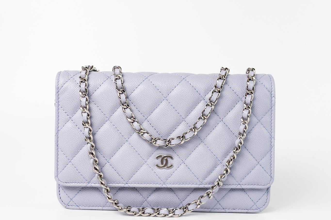 CHANEL Crossbody 21K Lavender Caviar Quilted Wallet On Chain WOC Silver Hardware - Redeluxe