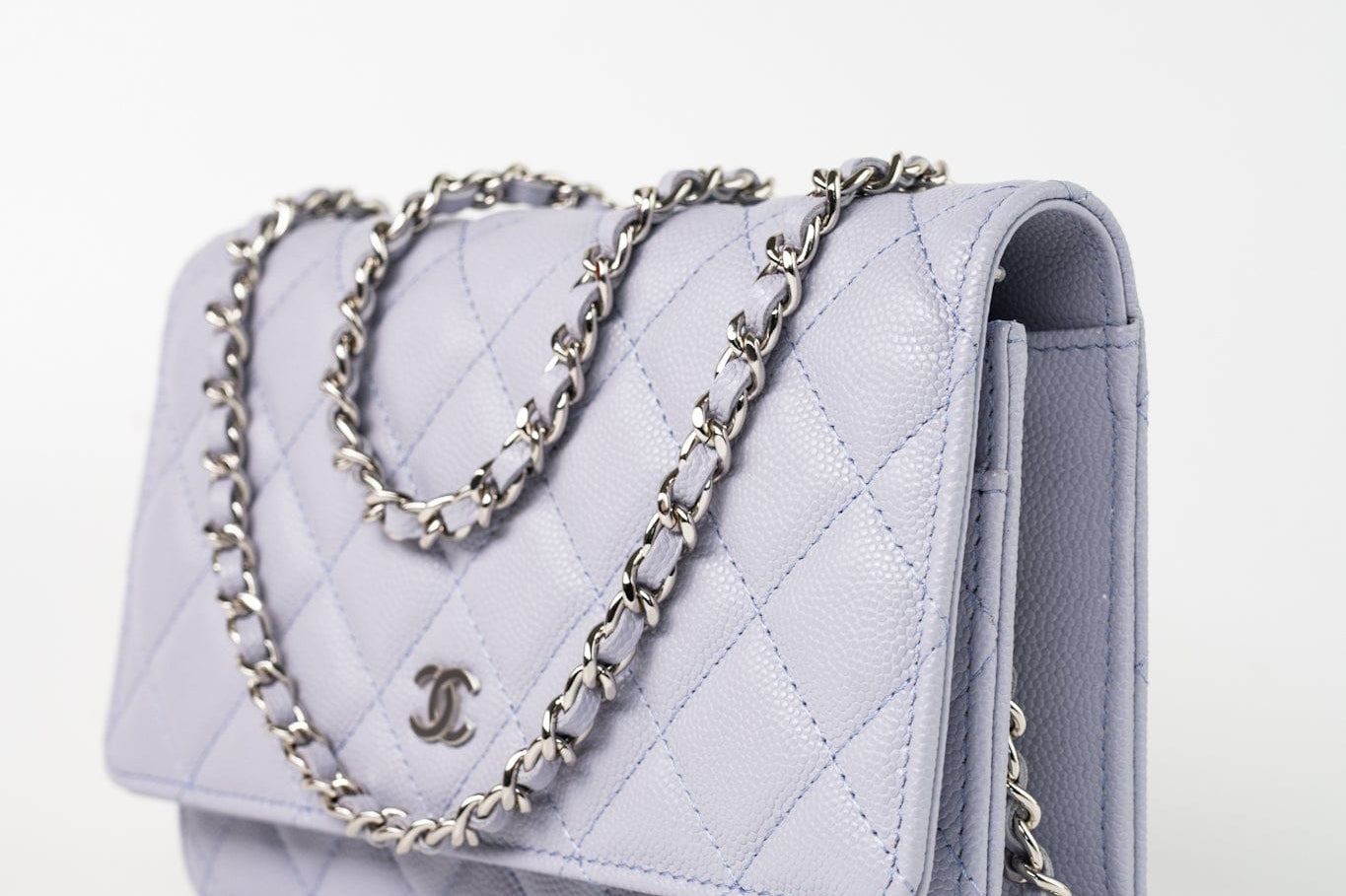 CHANEL Crossbody 21K Lavender Caviar Quilted Wallet On Chain WOC Silver Hardware - Redeluxe