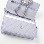 CHANEL Crossbody 21K Lavender Caviar Quilted Wallet On Chain WOC Silver Hardware - Redeluxe