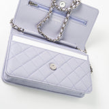 CHANEL Crossbody 21K Lavender Caviar Quilted Wallet On Chain WOC Silver Hardware - Redeluxe
