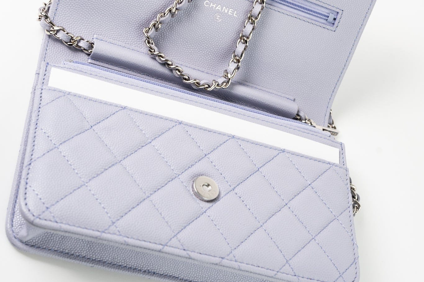 CHANEL Crossbody 21K Lavender Caviar Quilted Wallet On Chain WOC Silver Hardware - Redeluxe