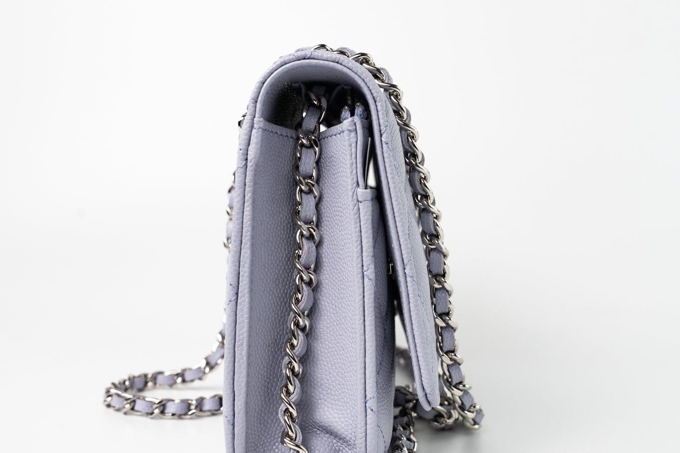 CHANEL Crossbody 21K Lavender Caviar Quilted Wallet On Chain WOC Silver Hardware - Redeluxe
