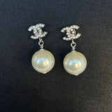 CHANEL Earrings Chanel Pearl Mini Crystal CC Logo Drop Earrings - Redeluxe