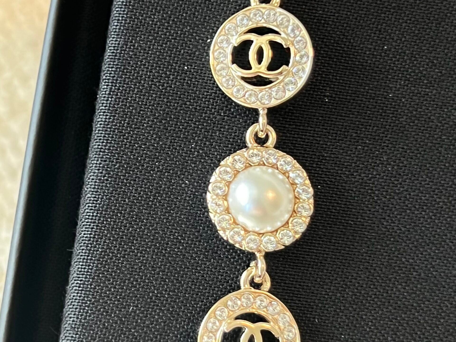 CHANEL Earrings Crystal & Pearl CC Dangle Earrings - Redeluxe