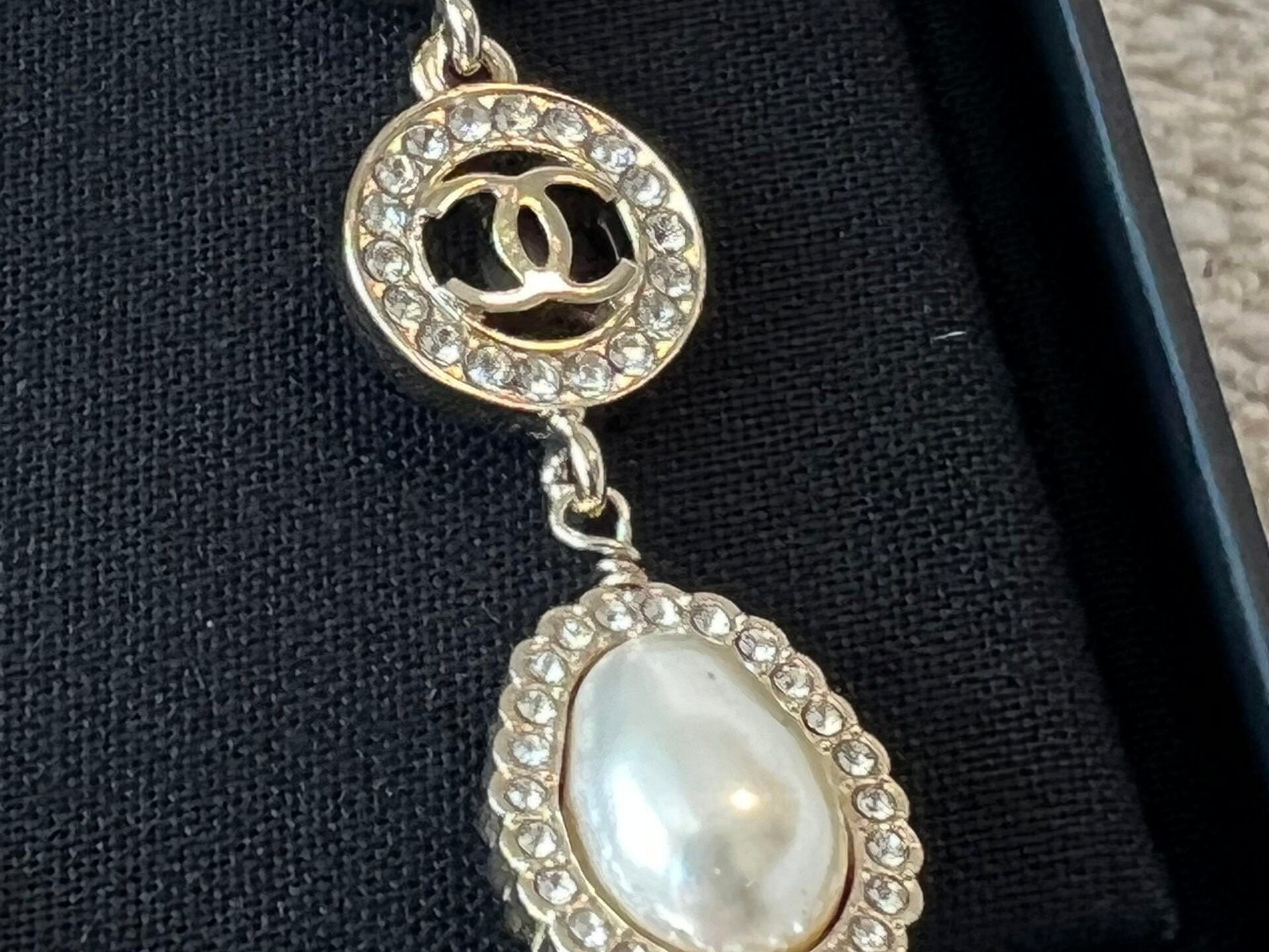 CHANEL Earrings Crystal & Pearl CC Dangle Earrings - Redeluxe