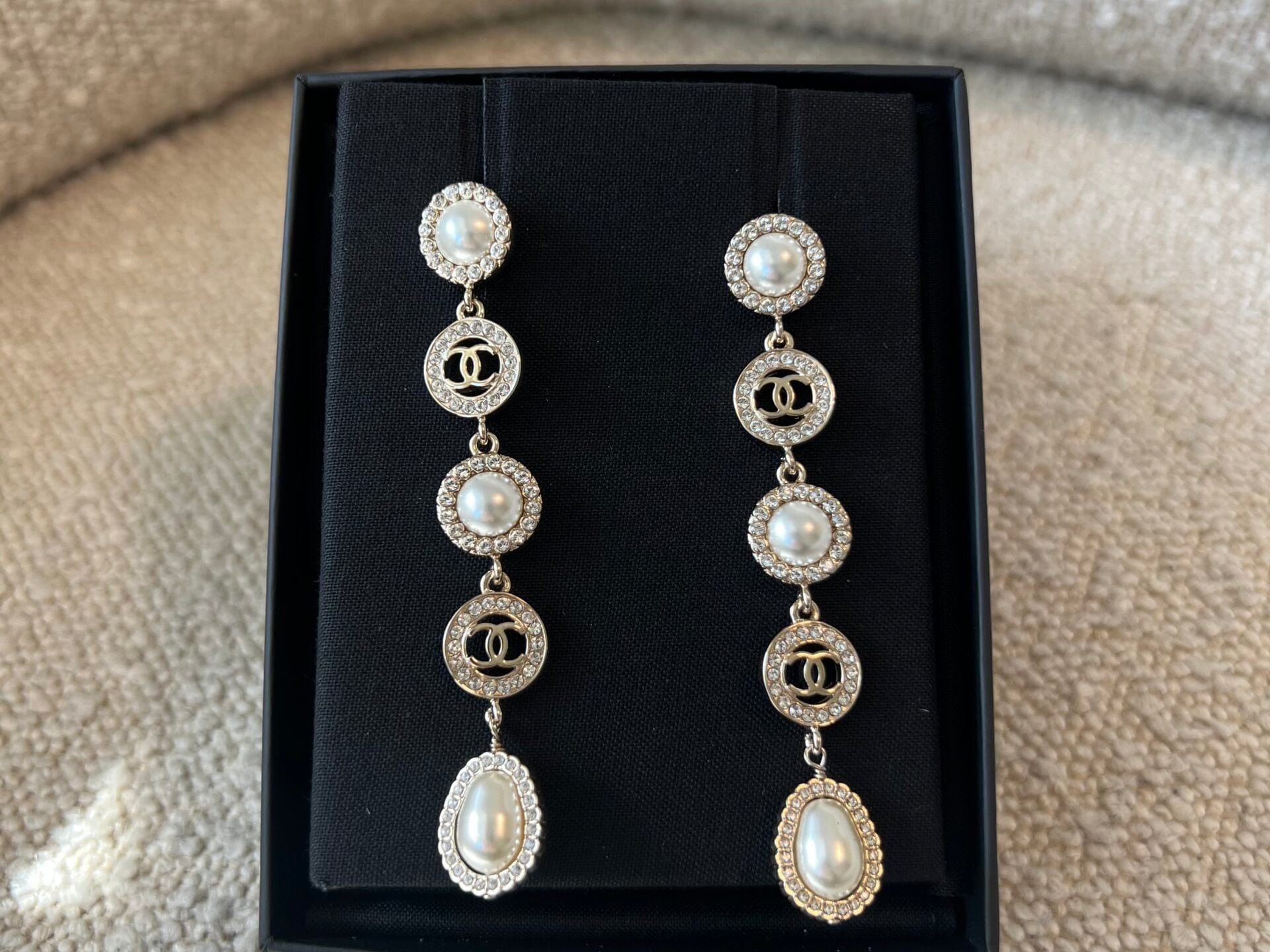 CHANEL Earrings Crystal & Pearl CC Dangle Earrings - Redeluxe