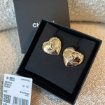 CHANEL Earrings Gold 22B Gold Heart CC Turnlock Earring Large - Redeluxe