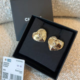 CHANEL Earrings Gold 22B Gold Heart CC Turnlock Earring Large - Redeluxe