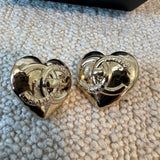CHANEL Earrings Gold 22B Gold Heart CC Turnlock Earring Large - Redeluxe