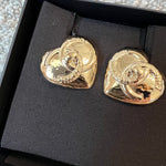 CHANEL Earrings Gold 22B Gold Heart CC Turnlock Earring Large - Redeluxe