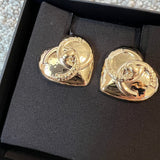 CHANEL Earrings Gold 22B Gold Heart CC Turnlock Earring Large - Redeluxe