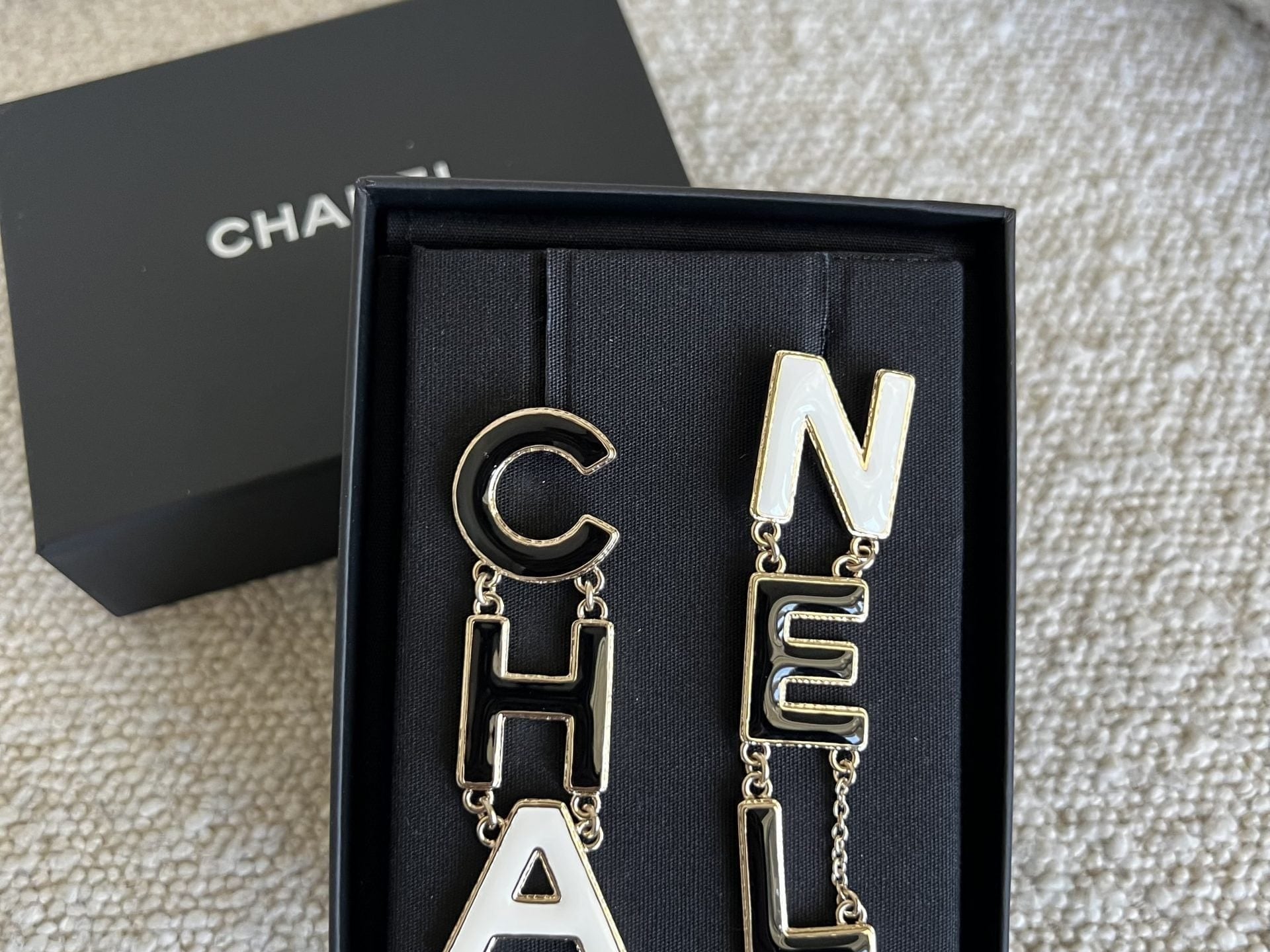 CHANEL Earrings Gold Cha-nel  Earrings Black, White and Gold - Redeluxe