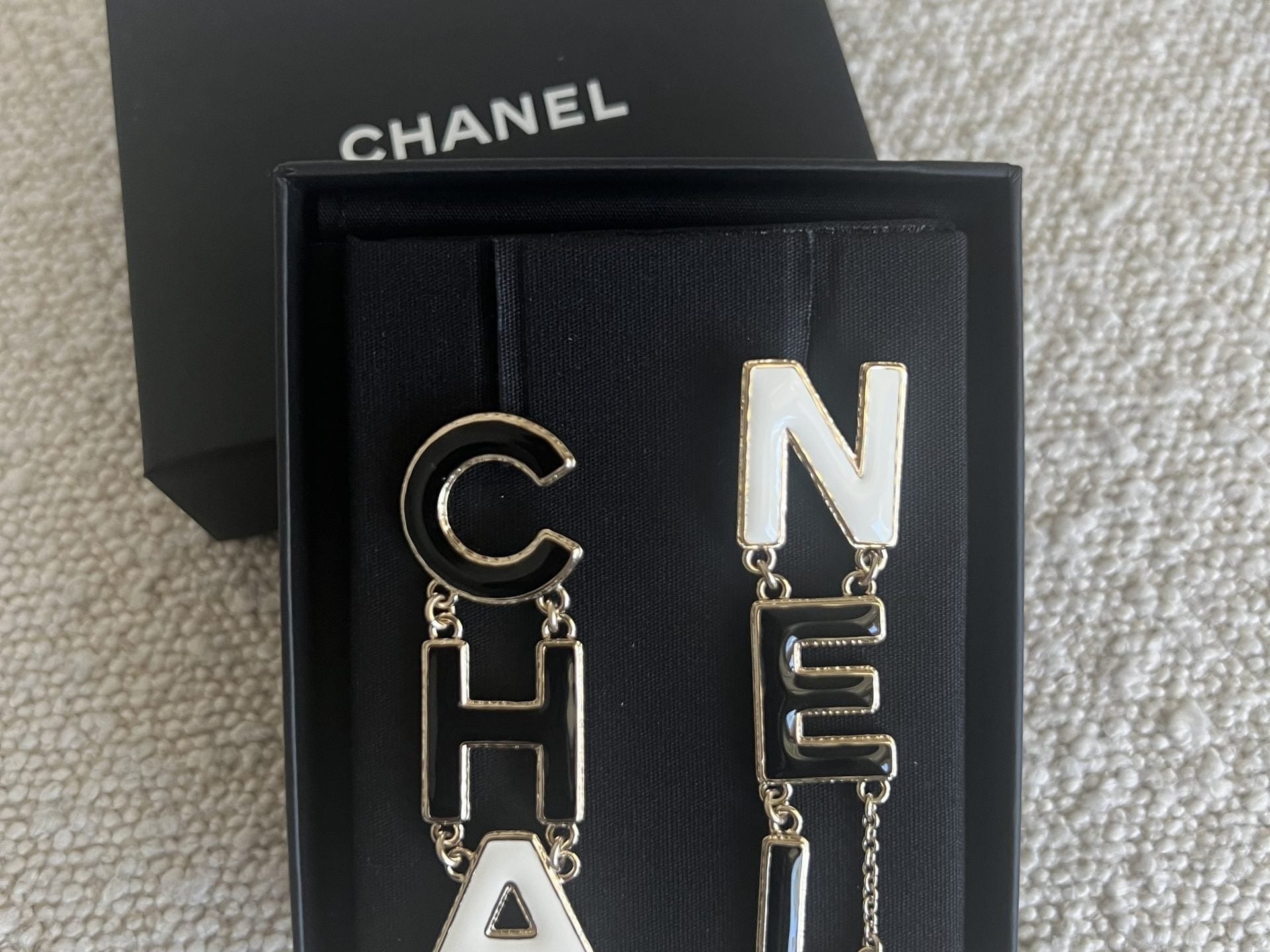 CHANEL Earrings Gold Cha-nel  Earrings Black, White and Gold - Redeluxe