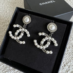 CHANEL Earrings White Chanel Dangle Earrings - Ruthenium - Redeluxe