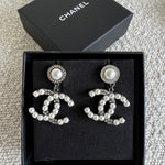 CHANEL Earrings White Chanel Dangle Earrings - Ruthenium - Redeluxe