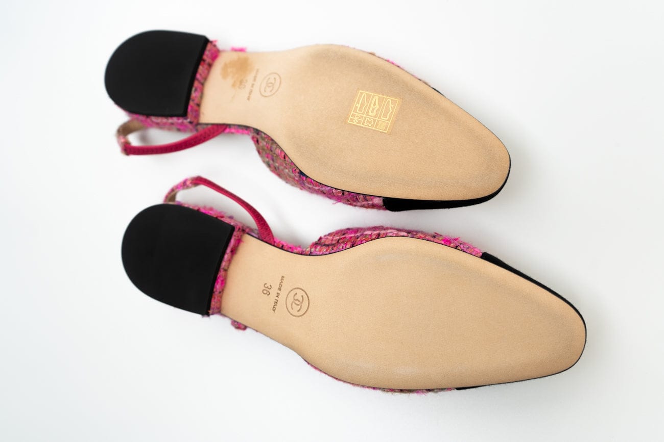CHANEL Flats Chanel Tweed Slingbacks Size 36/5.5 Pink / Black - Redeluxe