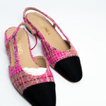 CHANEL Flats Chanel Tweed Slingbacks Size 36/5.5 Pink / Black - Redeluxe