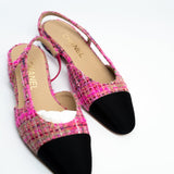CHANEL Flats Chanel Tweed Slingbacks Size 36/5.5 Pink / Black - Redeluxe