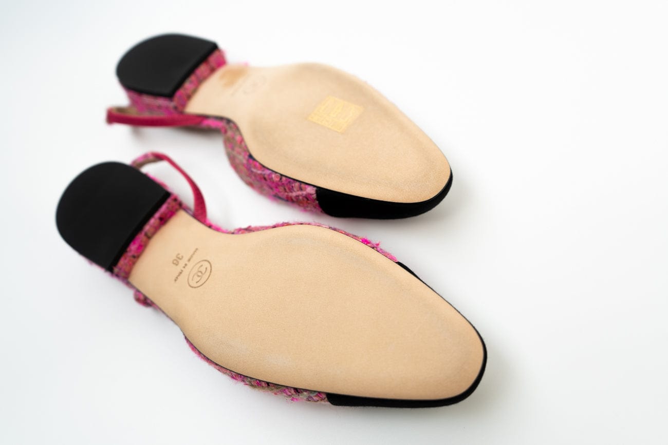 CHANEL Flats Chanel Tweed Slingbacks Size 36/5.5 Pink / Black - Redeluxe