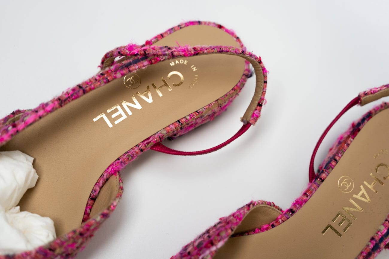 CHANEL Flats Chanel Tweed Slingbacks Size 36/5.5 Pink / Black - Redeluxe