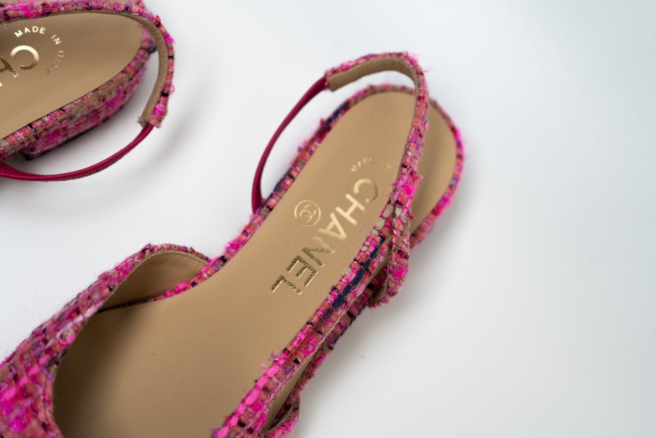 CHANEL Flats Chanel Tweed Slingbacks Size 36/5.5 Pink / Black - Redeluxe