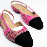 CHANEL Flats Chanel Tweed Slingbacks Size 36/5.5 Pink / Black - Redeluxe