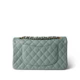 CHANEL Green 22C Dark Green Caviar Quilted Classic Flap Medium Light Gold Hardware - Redeluxe