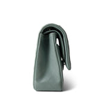 CHANEL Green 22C Dark Green Caviar Quilted Classic Flap Medium Light Gold Hardware - Redeluxe