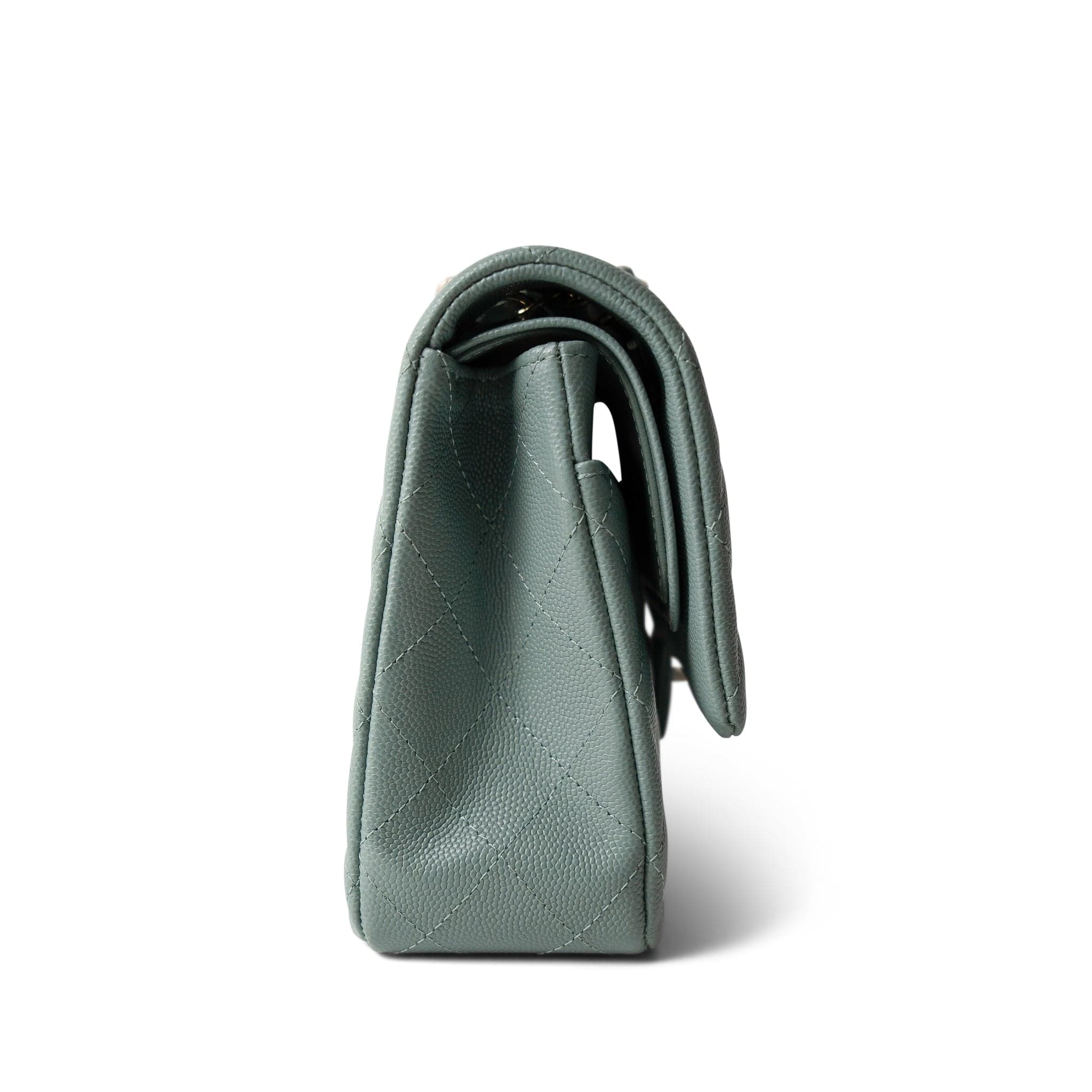 CHANEL Green 22C Dark Green Caviar Quilted Classic Flap Medium Light Gold Hardware - Redeluxe