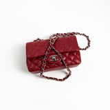 CHANEL Handbag 18B Raspberry Red Caviar Quilted Mini Rectangular Single Flap with Silver Hardware - Redeluxe